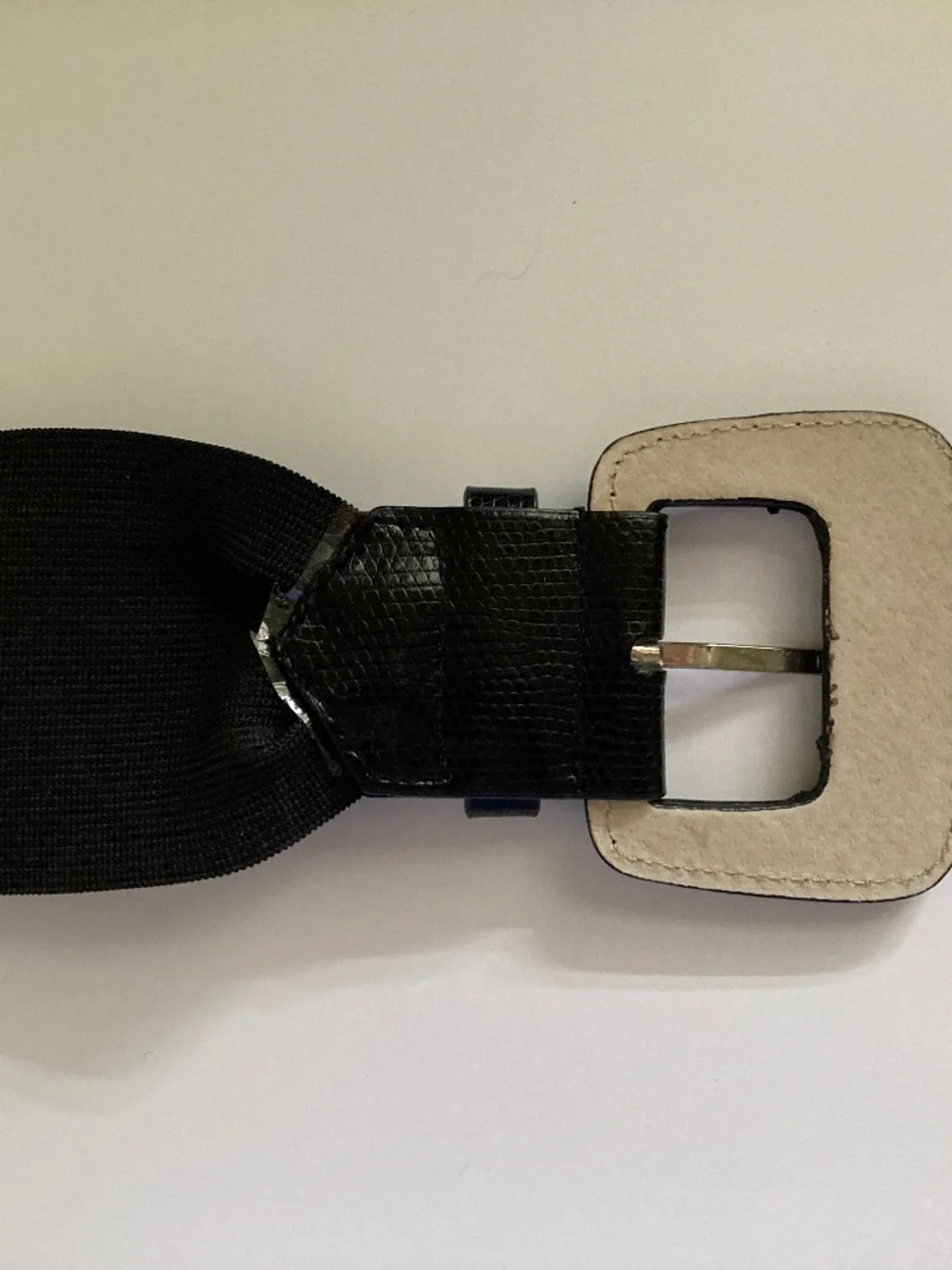 Black Stretch Belt With Embossed Trim & Silver Tone Buckle/34